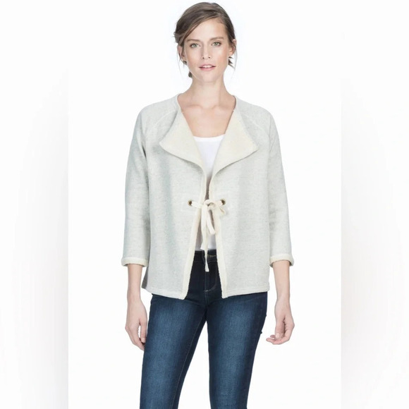 Lilla P French terry 3/4 sleeve grey open front cardigan with tie - Picture 7 of 7